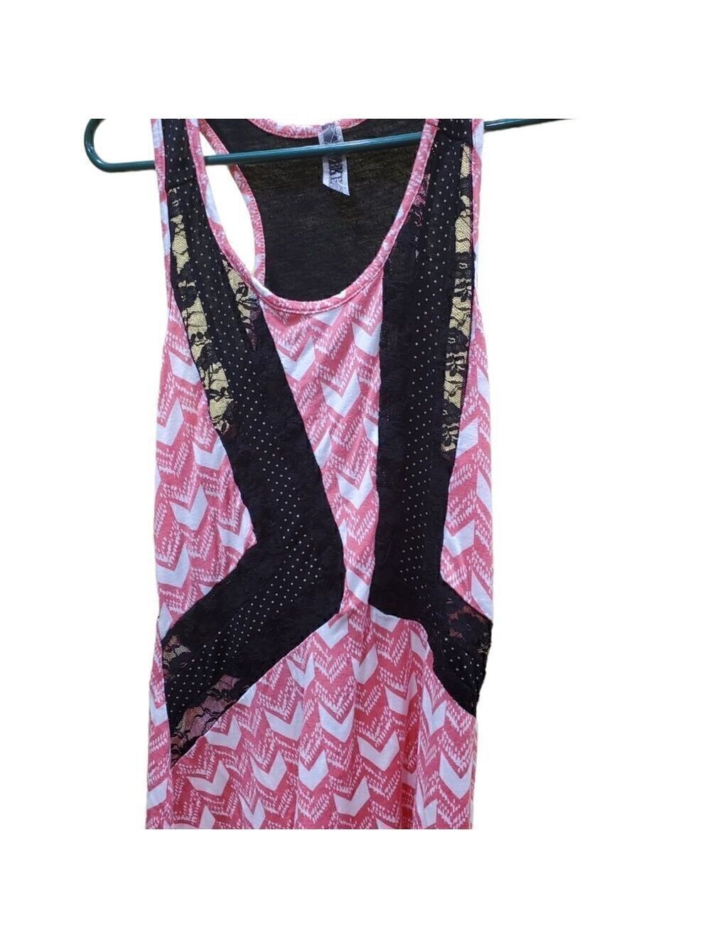 BKE Lace Tank Top XS Pink Black Mixed Print Boho